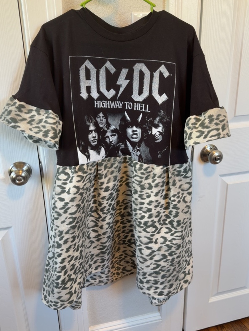 AC/DC Highway to Hell Leopard-Trim Mini Dress in Black and Cream